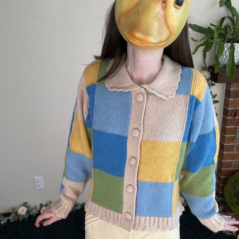 💚💛💙Kitri colorblock patchwork cardigan XS (runs large)💚💛💙